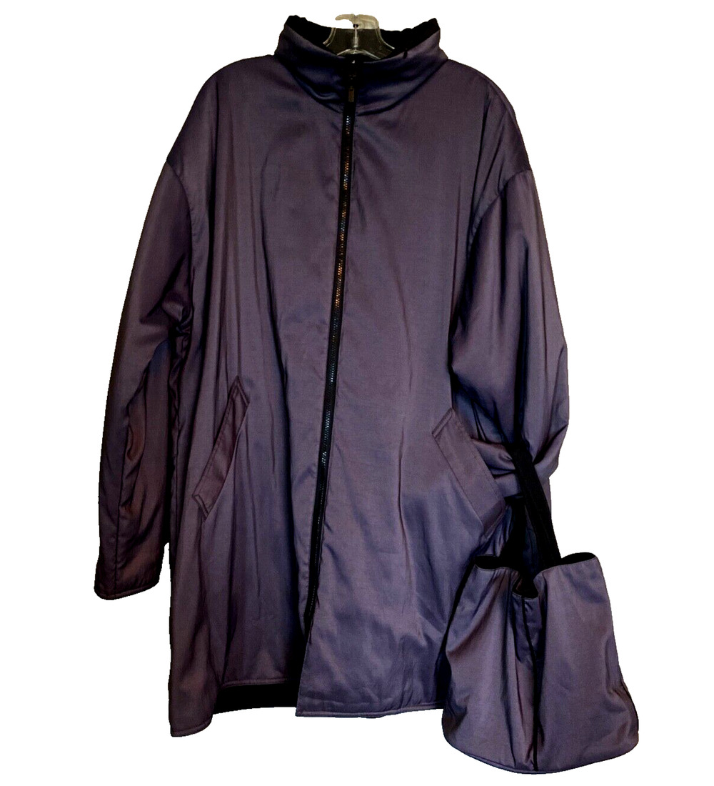 MYCRA PAC NOW Reversible Insulated Purple / Black Coat w/ Bag Hidden Hood XL 2XL